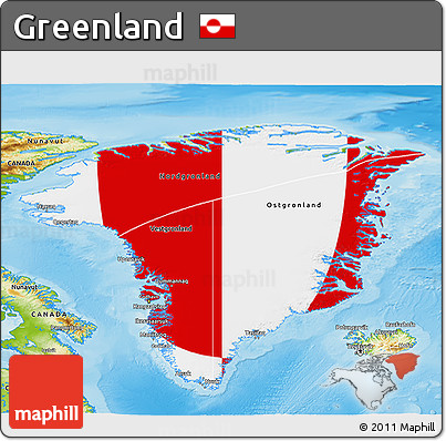 Flag 3D Map of Greenland, physical outside, flag aligned to the middle