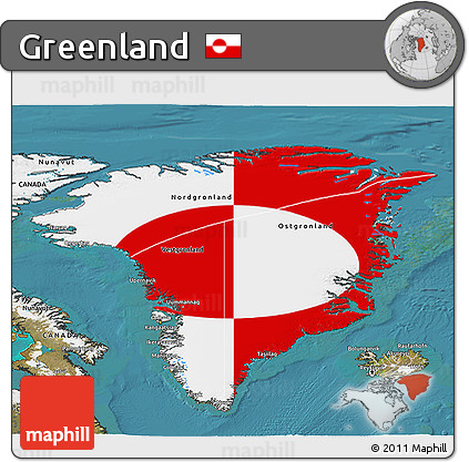 Flag 3D Map of Greenland, satellite outside, flag rotated