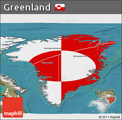 Flag 3D Map of Greenland, satellite outside, flag rotated