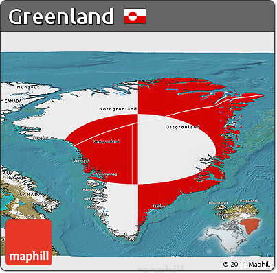 Flag 3D Map of Greenland, satellite outside, flag rotated