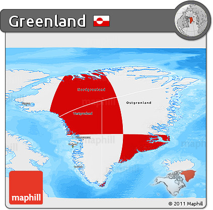 Flag 3D Map of Greenland, single color outside, bathymetry sea, flag centered