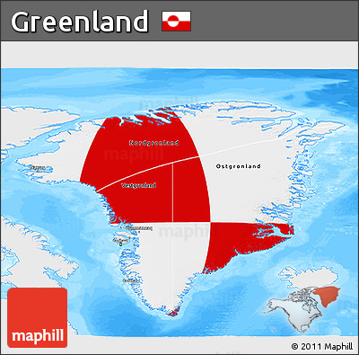 Flag 3D Map of Greenland, single color outside, bathymetry sea, flag centered