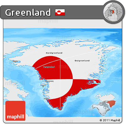 Flag 3D Map of Greenland, single color outside, bathymetry sea