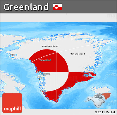 Flag 3D Map of Greenland, single color outside, bathymetry sea