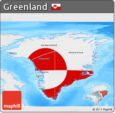 Flag 3D Map of Greenland, single color outside, bathymetry sea