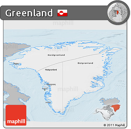 Gray 3D Map of Greenland, single color outside