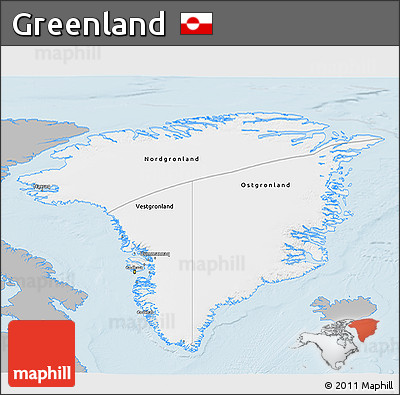 Gray 3D Map of Greenland, single color outside