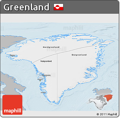 Gray 3D Map of Greenland, single color outside