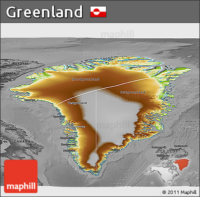Physical 3D Map of Greenland, darken, desaturated