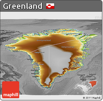 Physical 3D Map of Greenland, darken, desaturated
