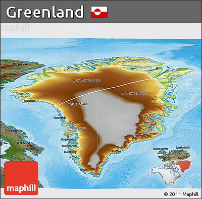 Physical 3D Map of Greenland, darken, land only