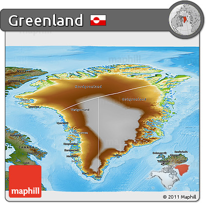 Physical 3D Map of Greenland, darken, land only