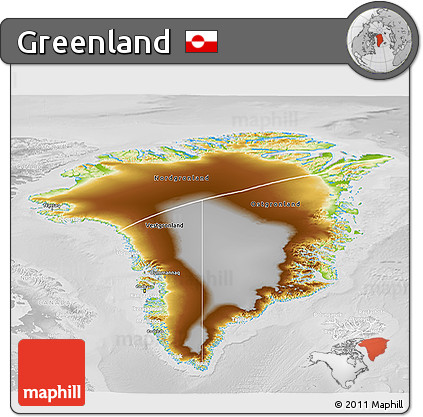 Physical 3D Map of Greenland, lighten, desaturated