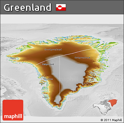 Physical 3D Map of Greenland, lighten, desaturated