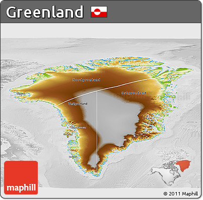 Physical 3D Map of Greenland, lighten, desaturated