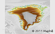 Physical 3D Map of Greenland, lighten, desaturated