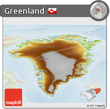 Physical 3D Map of Greenland, lighten