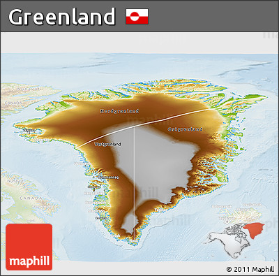 Physical 3D Map of Greenland, lighten