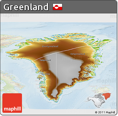 Physical 3D Map of Greenland, lighten