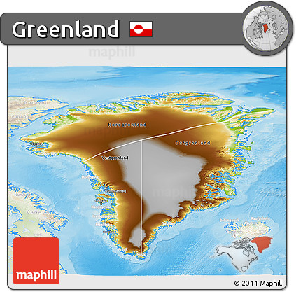 Physical 3D Map of Greenland, lighten, land only