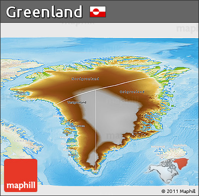 Physical 3D Map of Greenland, lighten, land only