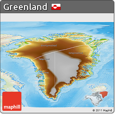 Physical 3D Map of Greenland, lighten, land only