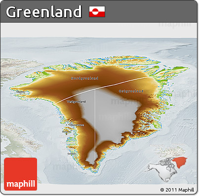 Physical 3D Map of Greenland, lighten, semi-desaturated