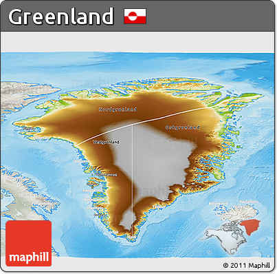 Physical 3D Map of Greenland, lighten, semi-desaturated, land only