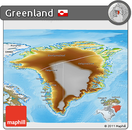 Physical 3D Map of Greenland, satellite outside, shaded relief sea