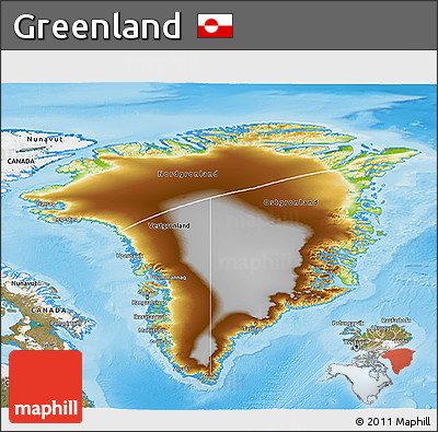 Physical 3D Map of Greenland, satellite outside, shaded relief sea