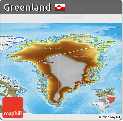 Physical 3D Map of Greenland, satellite outside, shaded relief sea