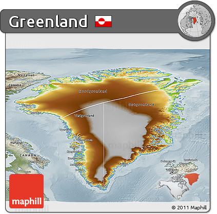 Physical 3D Map of Greenland, semi-desaturated