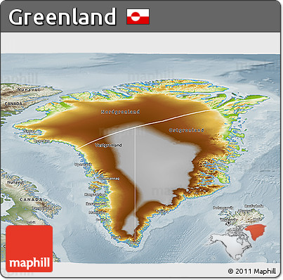 Physical 3D Map of Greenland, semi-desaturated