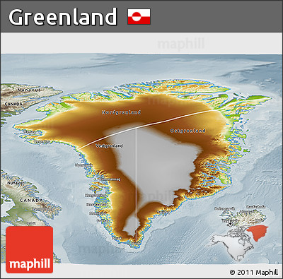 Physical 3D Map of Greenland, semi-desaturated