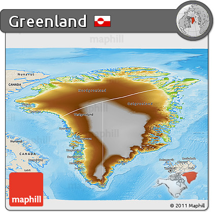 Physical 3D Map of Greenland, shaded relief outside