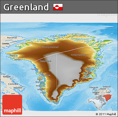 Physical 3D Map of Greenland, shaded relief outside
