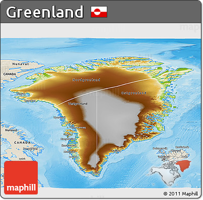 Physical 3D Map of Greenland, shaded relief outside