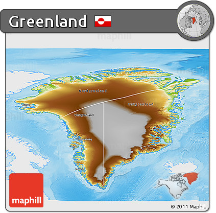 Physical 3D Map of Greenland, single color outside