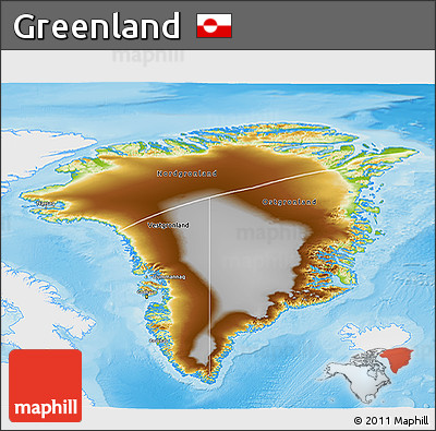 Physical 3D Map of Greenland, single color outside