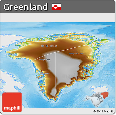 Physical 3D Map of Greenland, single color outside