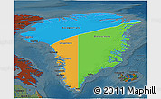 Political 3D Map of Greenland, darken