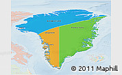 Political 3D Map of Greenland, lighten