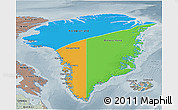 Political 3D Map of Greenland, semi-desaturated