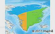 Political 3D Map of Greenland, shaded relief outside, bathymetry sea