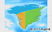 Political 3D Map of Greenland, single color outside, bathymetry sea