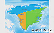 Political 3D Map of Greenland, single color outside, shaded relief sea