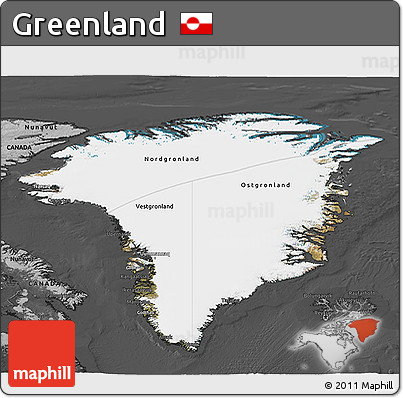 Satellite 3D Map of Greenland, darken, desaturated