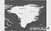 Satellite 3D Map of Greenland, darken, desaturated