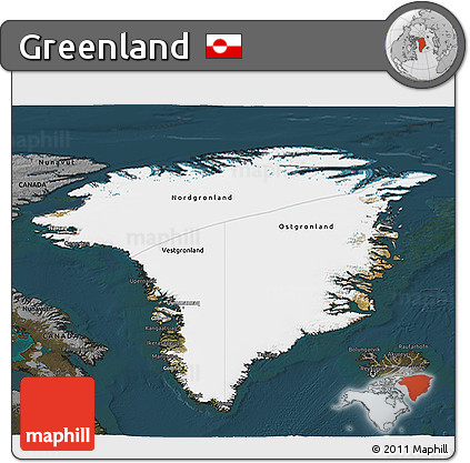 Satellite 3D Map of Greenland, darken