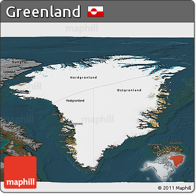 Satellite 3D Map of Greenland, darken